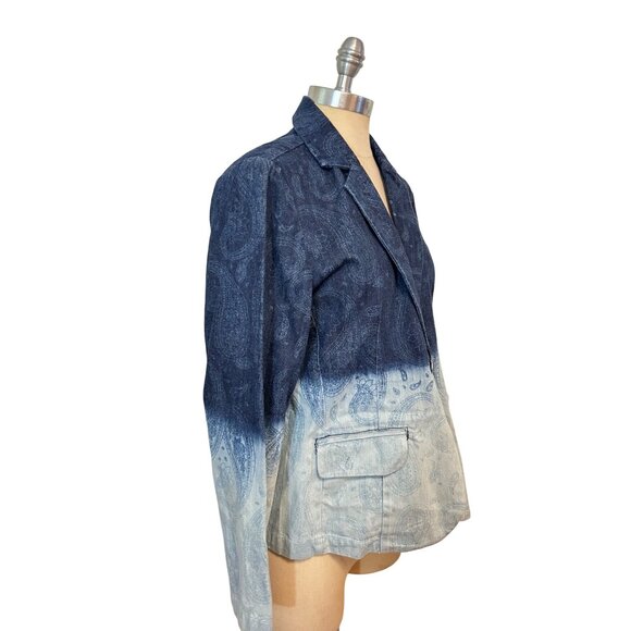 Chicos Platinum Denim Paisley Ombre Blazer Jacket 1 Medium NWT - Picture 2 of 7